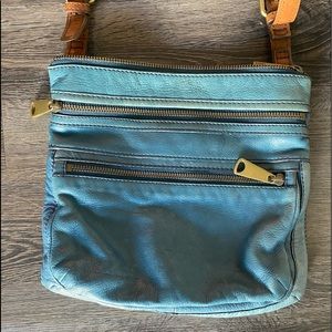 Fossil Blue Leather Cross-Body Purse